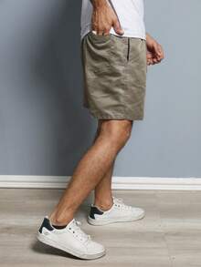 Men's Bermuda Shorts, High Elasticity Gym, Plain Tactel - Café integral - Ver 3