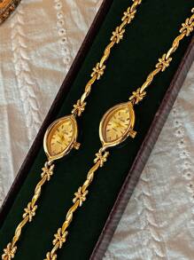 1 Nuevo reloj pulsera dorado de mujer estilo vintage de lujo, moda simple y elegante, reloj ligero y elegante, versátil, reloj de cuarzo apto para fiestas, vacaciones y uso diario, el regalo perfecto para San Valentín, cumpleaños, Día de la Madre, para amigos