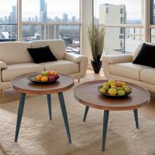 2pcs Modern Minimalist Round Wooden Coffee Tables, Practical And Durable