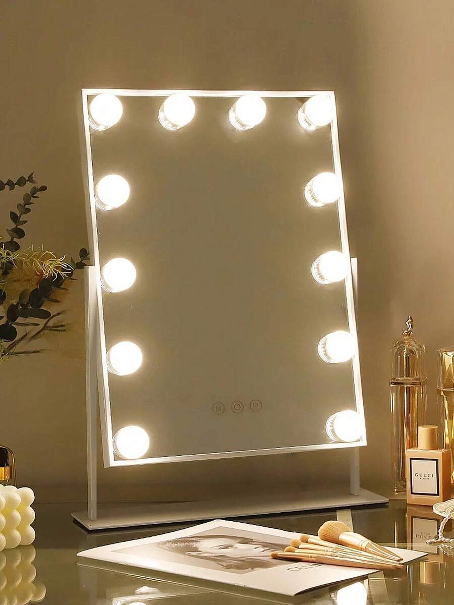 FENCHILIN Espejo de maquillaje de holly wood, con luces, 12 bombillas led, espejo de maquillaje brillante, rotación libre de 360 grados, modo de iluminación ajustable, control de tacto, 10 espejos detallados, 30x41 cm - Ver 1