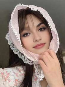 1pc Women's Lace Triangular Scarf, Lightweight Breathable Summer Headband, French Style Hair Accessories