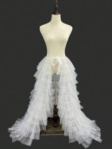 1pc Wedding/Formal Ball Gown Detachable Floor-Length Soft Tulle Skirt With Adjustable Ribbon, White/Black For Halloween Cosplay