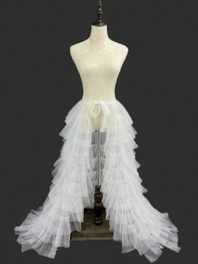 1pc Wedding/Formal Ball Gown Detachable Floor-Length Soft Tulle Skirt With Adjustable Ribbon, White/Black For Halloween Cosplay