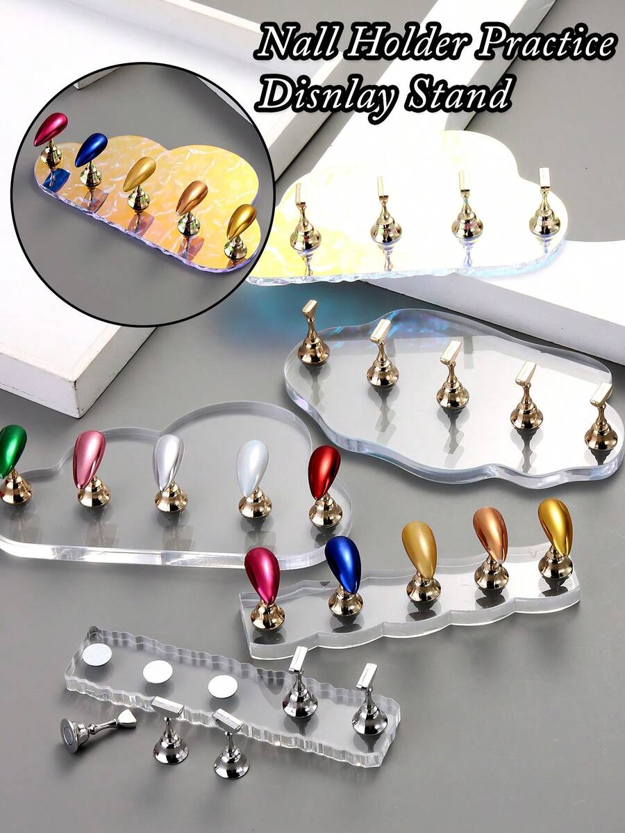 磁性指甲架假指甲练习架极光底座支架美甲展示架适用于艺术沙龙 DIY 和练习 5 件/套
