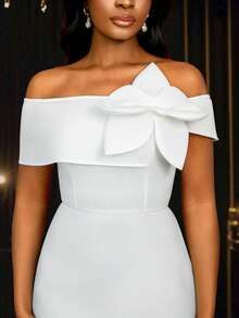 Vestido de novia, fiesta, ducha nupcial, graduación con hombros descubiertos, mangas abullonadas, silueta evasé con flores 3D, vestido mini para mujer