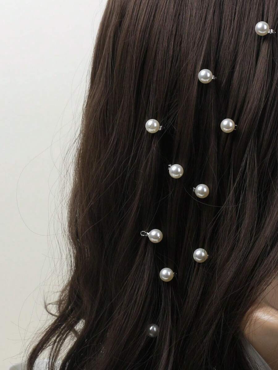 10个装仿珍珠发夹侧珠发夹编发夹女式仙女小巧精致发夹断发夹头饰，学习用品套装，发饰，爪夹，发卡 - 彩色 - 查看 1