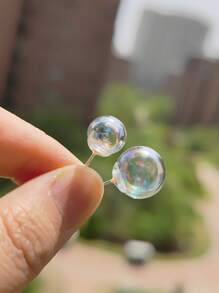 1 par de dulces aretes de botón de bola de vidrio con Burbujas de Jabón de Verano para mujer uso diario