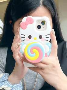 Sanrio Rotating Relief Lollipop KT Cat Silicone Phone Case Compatible With Apple Phones - Multicolor - View 5