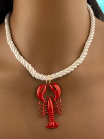 1pc European & American Style Stainless Steel Shrimp & Octopus Rope Necklace, Versatile Fashionable Jewelry, Suitable For Party, Dance, Daily Commute