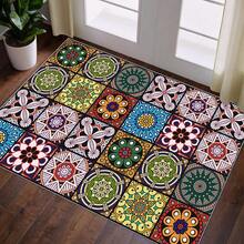 Bohemian Abstract Pattern Style Doormat, Suitable For Indoor And Outdoor Use, Low-Profile Design, Machine-Washable Rug, Dotted Non-Slip Backing, Ideal For Front Doors And Entryways Outdoor Rug Door Mat Bathroom Decor Summer - Multicolor - View 2