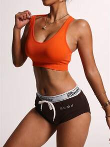 Brassière de sport à dos nageur sans couture orange mandarine - Top d'entraînement léger et respirant avec support léger. Avec tailles UE/ME/CA (Tarification intelligente des taxes + Livraison gratuite) - Orange - Voir 4