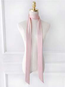 1pc Minimalist Solid Color Silk-Like Scarf, Headband, Waistband, Neckband - Versatile, Narrow Long Strip, Suitable For Daily, Commute, Ball, Banquet, Gift, Performance, Party, Fashionable, High-End, Versatile, Office Attire Decor Accessory For Dress - Black - View 5