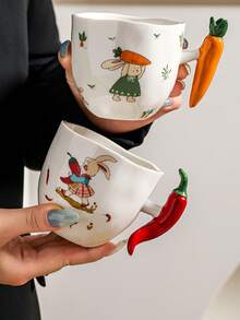 Tazas con asas de verduras creativas, tazas de cerámica con diseño de apretón de manos de dibujos animados lindos, elegantes tazas de leche/café para uso en el hogar y de vuelta a la escuela - opción múltiple - Ver 4