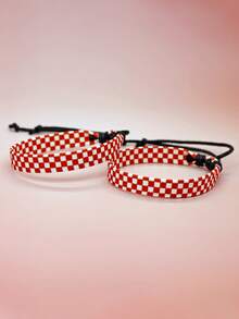 1 件可调节印花涤纶面料编织手链，格子手链，无电镀，适合运动、足球、赛车和派对 - 送给女朋友/男朋友的绝佳礼物，克罗地亚风格 - 黑色 - 查看 4