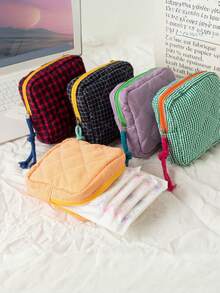 Large Capacity Grid Sanitary Napkin Storage Bag, Women's Cosmetic Bag, Coin Purse, Tampon Storage Bag, Coin Purse And Other Small Items Storage, Suitable For Underwear, Tampons, Menstrual Use Makeup Travel Toiletry Organizer Essentials Gifts Storage Zipper Accessories Nail Bags, Makeup Bag, Vanity, Make Up Bag, Storage, Makeup Organizer,Gifts For Women,Christmas Gifts,Gift Ideas For Women - Multicolor - View 3