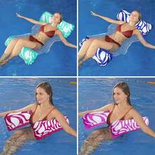 1pc Foldable Water Hammock Float Lounger PVC Inflatable Pool Mat Floating Bed Chair Swimming Air Mattress Pool Party Recliner Pool Float, Beach Essentials, Beach Accessories - Multicolor - View 4