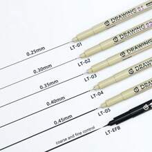 Set de 6 bolígrafos de punta fina negros en miniatura, bolígrafos de múltiples tamaños de línea para dibujos, ilustraciones, bocetos, animación, de vuelta a la escuela