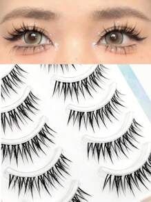 10 szt. jednoczęściowych, grubych, sztucznych rzęs w stylu kreskówkowym, gęstych, z przezroczystą trzpieniem, o naturalnym, tajskim wyglądzie, odpowiednich dla początkujących, rzęsy na pasku, rzęsy, sztuczne rzęsy