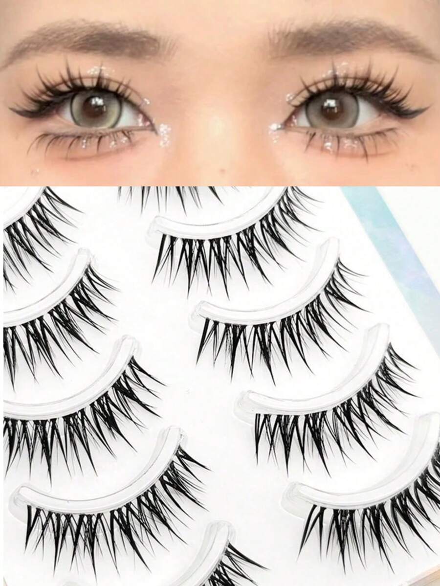 10 szt. jednoczęściowych, grubych, sztucznych rzęs w stylu kreskówkowym, gęstych, z przezroczystą trzpieniem, o naturalnym, tajskim wyglądzie, odpowiednich dla początkujących, rzęsy na pasku, rzęsy, sztuczne rzęsy