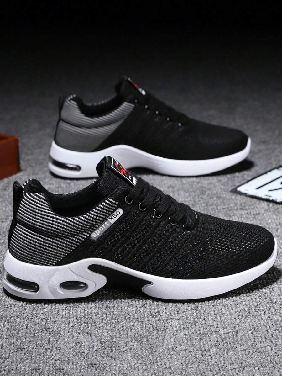 [Gorpcore Mountain Style] Men's Outdoor Fitness/Commute/Summer Outfit Black & White Contrast Breathable Mesh Cushioned Air Sole Sneakers, Round Toe Mid-Top Lace-Up 3cm Hidden Elevator Lightweight EVA Midsole Running Shoes ,Gym 2000s Style Valentine's Day Ideas - Multicolor - View 1