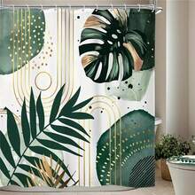 1pc/3pcs/4pcs Bohemian Plant Leaf Printed Shower Curtain Set, Toilet Seat Bath Mat Floor Mat Set, Abstract Plant Leaf Printed Shower Curtain, Perfect For Bathroom Decoration, Universal Room Decoration, Home Decoration Set, Bathroom Accessories Bath Curtain Toilet Side Floor Mat Shower Curtain - Multicolor - View 6