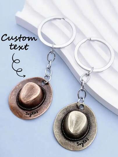 1pc/10pcs Personalized Custom Text Creative Western Cowboy Keychain, Cowboy Hat Cow Print Hat Pendant Keychain, Backpack Decor Hanging Ornament, Holiday Party Friend Souvenir Small Gift,Apparel Accessories,Chic Autumn, Utilitarian Chic