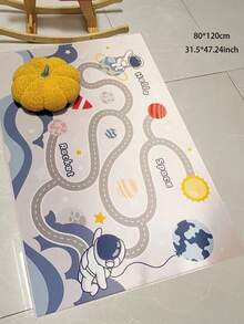1 pieza Alfombra con diseño de astronauta y planeta de estilo de dibujos animados, alfombra de campo planetario, alfombra de astronauta, alfombra de cohete, tapete de juegos, material amigable con el pelaje, alfombra para sala de estar, alfombra para dormitorio, alfombra pequeña, alfombra grande, alfombra para cocina, felpudo de baño - Blanco - Ver 15
