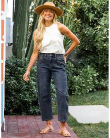 GRAPENT Barrel Jeans For Women Tr High Waisted Wide Leg Baggy Cropped ...