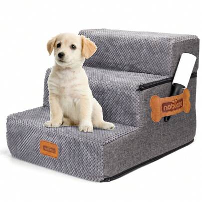 Nobleza - Scaletta per Cani, Rampa per Cani 3/4/5 Gradini Spugna Scala per Cani Gatti Di Piccola Taglia, Scale per Animali domestici con Copertura Rimovibile e Rullo Antipelucchi per Divano Letto