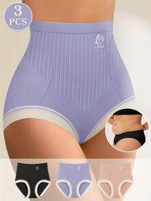 MEIYATING 3 件装高腰收腹女式三角裤，玫瑰印花，舒适贴合，修身塑形