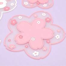 1pc/2pcs Cherry Blossom Silicone Cup Coaster PVC Dining Table Mat Heat Insulation Pad Bowl Pad