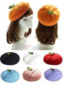 1 pieza Boina de artista hecha a mano con decoración de brotes de frijol, estilo de fruta delgada y transpirable, adecuada para regalos, fiestas de Halloween, uso diario, primavera/verano