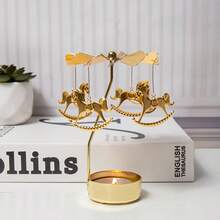 1 件旋转木马金色热旋转蜡烛台装饰转移风车创意万圣节圣诞礼物旋转烛台，金色旋转烛台套装适用于浪漫婚礼、圣诞派对、家庭餐桌装饰、节日礼物 - 金色 - 查看 10