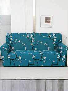 1 件高端艺术梅花印花沙发套，涤纶纤维沙发套，适合所有季节，可拆洗 - 水鴨藍 - 查看 5