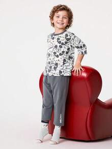 Balabala Tween Boys' Pajama Set - Soft Long Sleeve Top & Pants - Cozy Sleepwear For Tween Boys - White and Black - View 2