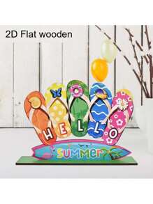 5pcs/1pc Hello Summer Watermelon Theme Desktop Decorations Signs And Plaques, Summer Wooden Signs, Home Office Decorations, Holiday Party Decorations, Craft Decorations, Summer Decorations, Holiday Gifts
