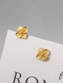 2pcs 925 Sterling Silver 4-Petal Flower Stud Earrings, Delicate Minimalist Sakura Earrings, Suitable For Women Daily Wear - Flower Earrings - View 3