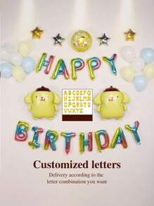 Sanrio Custom Sanrio Pudding Dog Birthday Party Balloon Set, Happy Birthday Background For Kawaii Theme Party, Including Banner, Balloons, Ribbon, Cute Pudding Dog Image Photography Background Banner, Suitable For Birthday Party Decoration