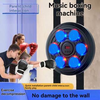 Slimme aan de muur te bevestigen muziekponsmachine, dual-mode fitnessapparaat voor thuis, stressverminderingssysteem, interactief boksdoel voor volwassenen en kinderen, gezinstrainingsapparatuur, verjaardagscadeaus, kerstcadeaus, terug naar school