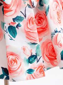 Girls' Sweet Puff Sleeve Floral Print Princess Dress, Cute Wedding Party Flower Girl Dress With Big Bow, Knee-Length