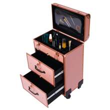 Trolley per il trucco con ruote, grande trolley per cosmetici con serrature, borsa per il trucco con divisori, organizer per cosmetici per trucco e nail art in viaggio, per acconciature.