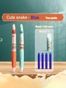2 Pcs Of Heat-Sensitive Erasable Fountain Pens, Special For Students, Replaceable Ink Sacs, Cute Calligraphy Nib Writing Pen, Crystal Blue Black Stationery Teacher's Day Gifts Back To School
