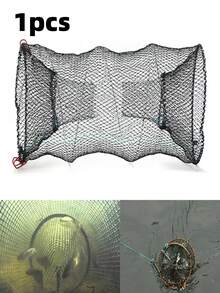 1pc Portable Durable Foldable Fishing Net - Outdoor Fishing Cage For Shrimp & Crab Catching - Black - View 1