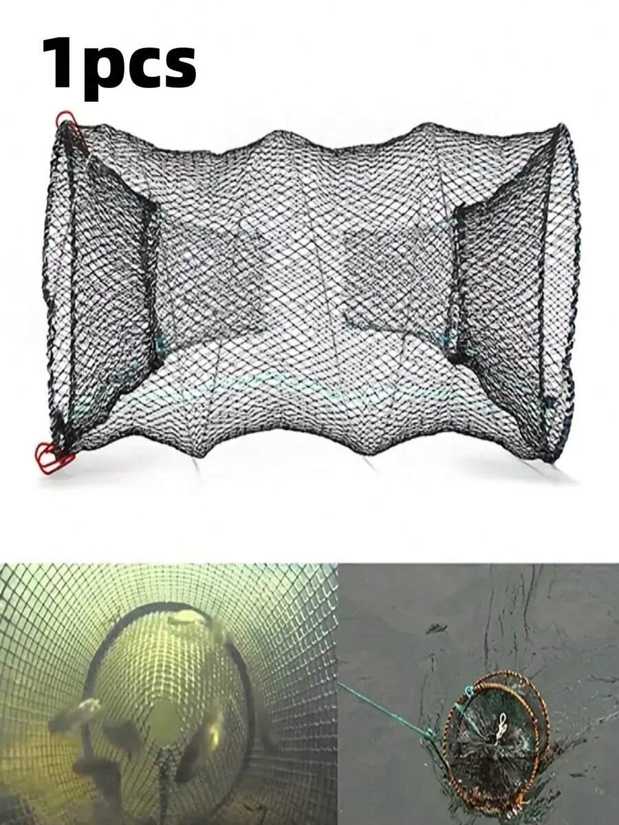 1pc Portable Durable Foldable Fishing Net - Outdoor Fishing Cage For Shrimp & Crab Catching - Black - View 1