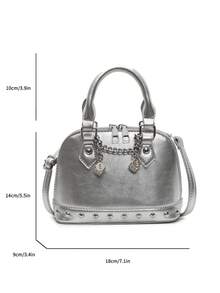 1 szt. Modny srebrny materiał PU nit łańcuchowy dekoracyjny regulowany pasek muszla torba, damska Y2K Punk Style Mini torebka na ramię, odpowiednia do estetyki tysiąclecia, akcesorium na imprezę taneczną - Srebro - Zobacz 10