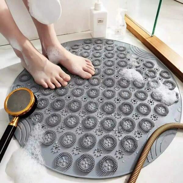 Round Raised Bathroom Anti-Slip Mat, Shower Room Bathtub Floor Mat, Hotel Toilet Bathroom Rug With Suction Cup, Waterproof Bath Mat