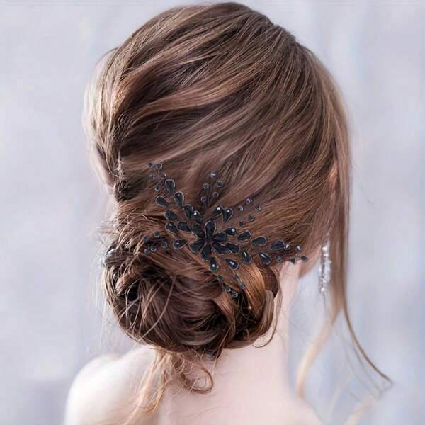 1 Stück schwarze Strass Haarspange, handgefertigter Party Kopfschmuck für Frauen, Braut Hochzeit Haarzubehör, Schmuckgeschenke