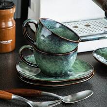 vancasso 8 Pcs Porcelain Cup And Saucers Set, Service For 4 Person, Green Set, Porcelain Drinkware, Leaf Shape Design - 綠色 - 查看 5
