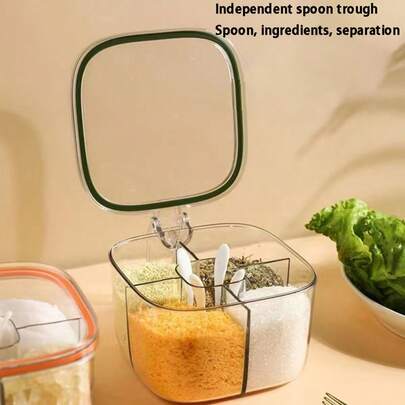 1pc Seasoning Box+5pcs Spoons, Seasoning Box Household Kitchen Seasoning Jar Combination Set, Integrated Multi Grid Salt, Monosodium Glutamate, Pepper Storage Seasoning Seasoning Bottle