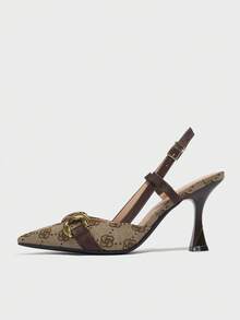 Women's Metallic Chain Decor Pointed Toe Ankle Strap High Heel Pumps, Elegant & Fashionable For Formal Events, Party, Outdoor, Commuting, Dating, Spring/Summer, Brown, Elegant - Brown - View 7